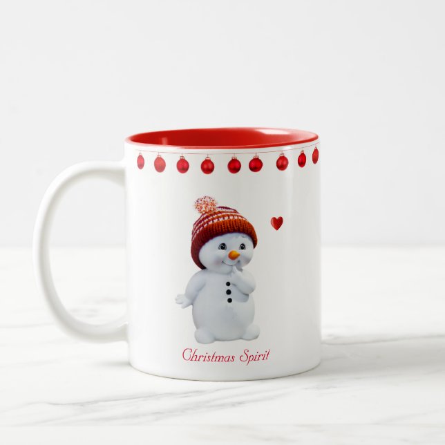 Christmas Spirit Snowman Two-Tone Coffee Mug (Left)