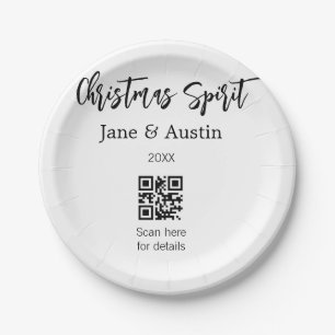 Christmas Spirit wedding couple name QR scan date Paper Plates