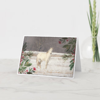 Christmas Spirit White Mustang Holiday Card