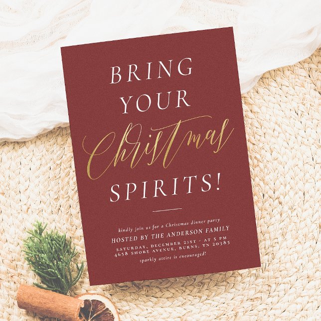 Christmas Spirits | Elegant Burgundy Holiday Party Card (Creator Uploaded)