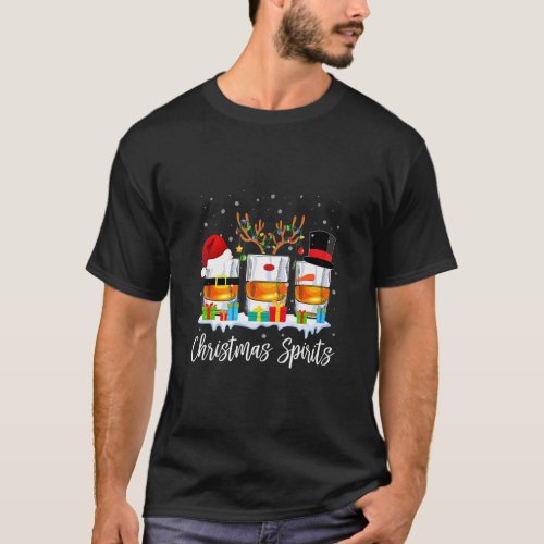 Christmas Spirits Glasses Of Bourbon Family Holida T_Shirt