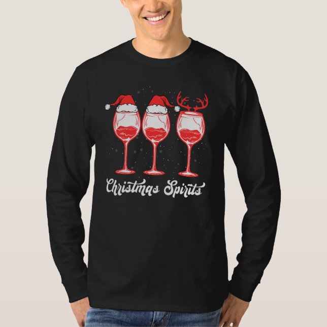 Christmas Spirits Glasses Of Wine Holiday T-Shirt (Front)
