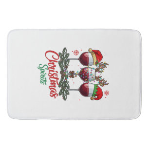 Christmas Spirits Wine Glasses Reindeer Antlers Pi Bath Mat