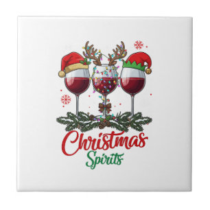 Christmas Spirits Wine Glasses Reindeer Antlers Pi Ceramic Tile