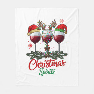 Christmas Spirits Wine Glasses Reindeer Antlers Pi Fleece Blanket