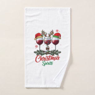 Christmas Spirits Wine Glasses Reindeer Antlers Pi Hand Towel
