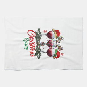 Christmas Spirits Wine Glasses Reindeer Antlers Pi Kitchen Towel