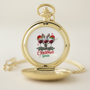Christmas Spirits Wine Glasses Reindeer Antlers Pi Pocket Watch
