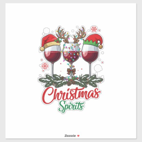 Christmas Spirits Wine Glasses Reindeer Antlers Pi Sticker