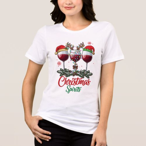 Christmas Spirits Wine Glasses Reindeer Antlers Pi Tri-Blend Shirt
