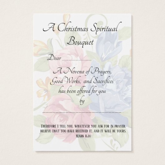 Christmas Spiritual Bouquet Prayer Holy Card (Back)