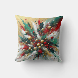 Christmas Splatter / Silver and Gold Throw Pillow