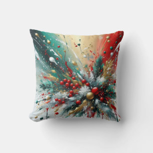 Christmas Splatter / Snowflakes Throw Pillow