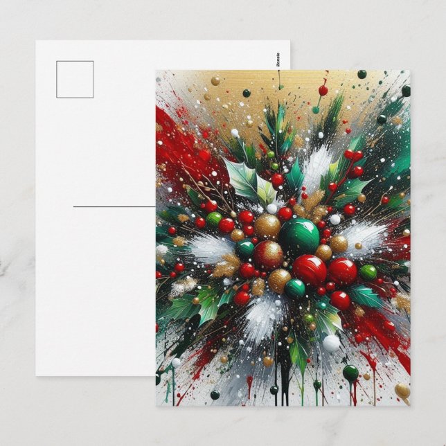 Christmas Splatter / White Bursts Holiday Postcard (Front/Back)