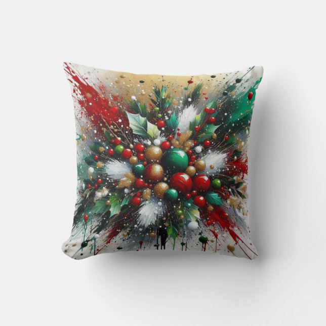 Christmas Splatter / White Bursts Throw Pillow (Front)