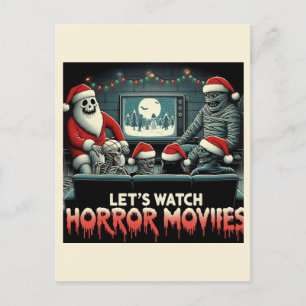Christmas Spooky Retro Horror Movies Friends Postcard