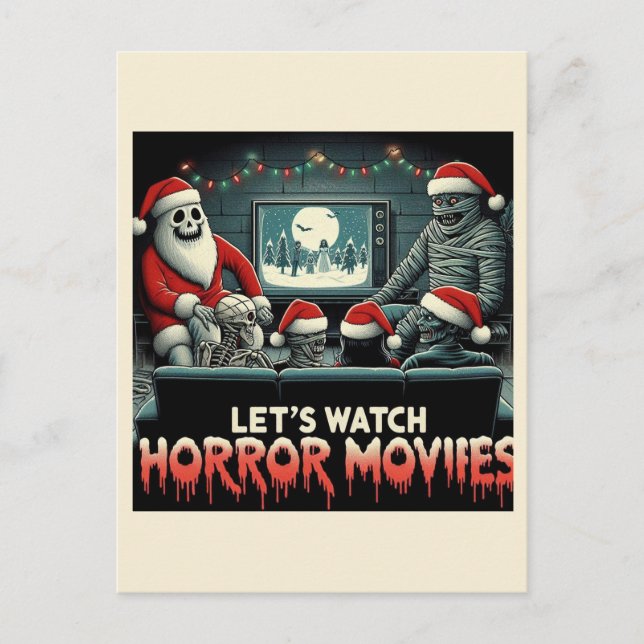  Christmas Spooky Retro Horror Movies Friends Postcard (Front)