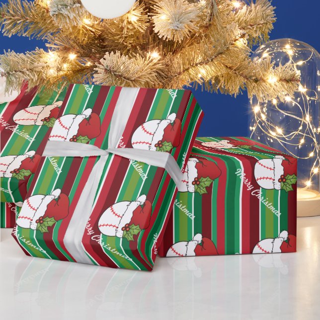 Christmas Sport Baseball Stripes Wrapping Paper (Holidays)