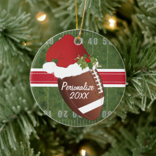 Christmas Sport Football Field Santa Hat Ceramic Ornament