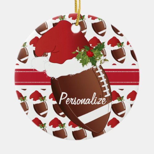 Christmas Sport Football Santa Hat Ceramic Ornament
