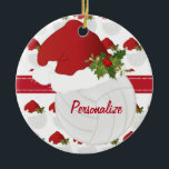Christmas Sport Volleyball 🏐 Santa Hat 🎅 Ceramic Ornament<br><div class="desc">🥇AN ORIGINAL COPYRIGHT ART DESIGN by Donna Siegrist ONLY AVAILABLE ON ZAZZLE! Volleyball Sport Player Christmas Ornament. Impress your volleyball player with this DIY name design in a sharp red and white festive Christmas Santa Hat design. ✔Note: Not all template areas need changed. 😀 If needed, you can remove the...</div>