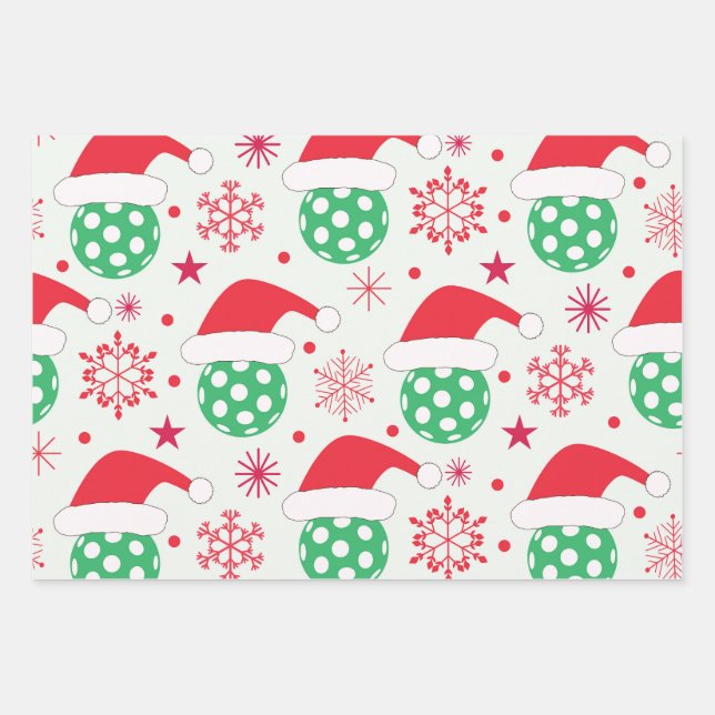 Christmas Sports Ball with Santa Hat Wrapping Paper Sheets (Front)