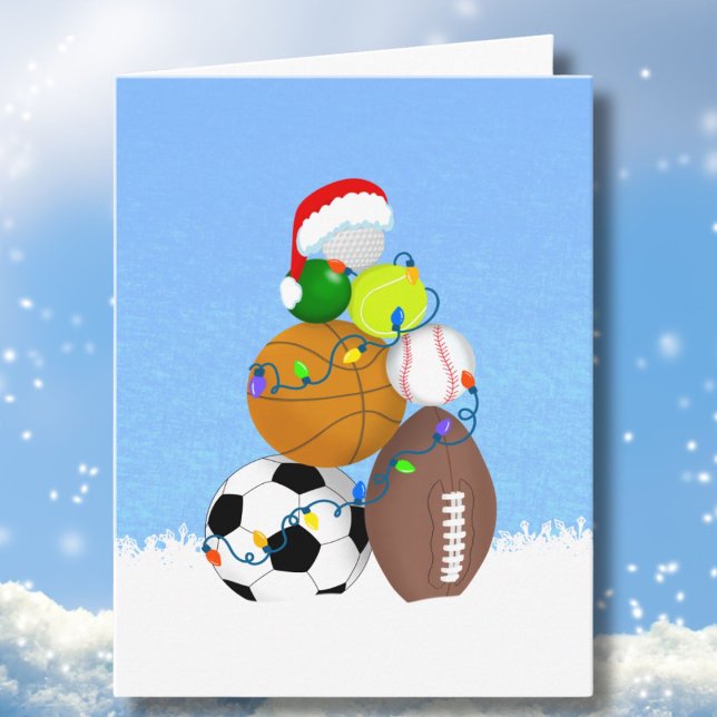 Christmas Sports Balls Stacked Like Xmas Tree Card (Creator Uploaded)