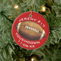 Christmas Sports Football Red Touchdown Add Name Ceramic Ornament