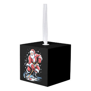 Christmas Sports Santa Plays Ice Hockey Xmas  Cube Ornament