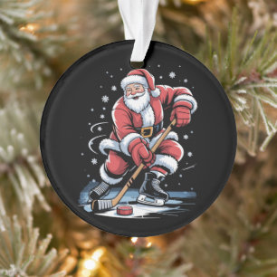 Christmas Sports Santa Plays Ice Hockey Xmas Ornament