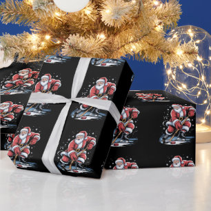 Christmas Sports Santa Plays Ice Hockey Xmas Wrapping Paper