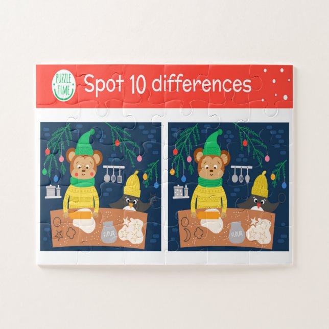Christmas Spot 10 Differences Bear Penguin Kids  Jigsaw Puzzle (Horizontal)
