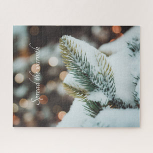 Christmas spruce branch and winter lights jigsaw puzzle