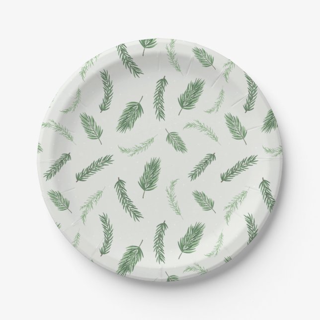Christmas Spruce Pattern Holiday Party Paper Plates (Front)