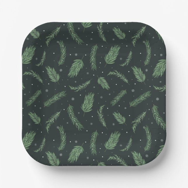 Christmas Spruce Pattern Holiday Party Paper Plates (Front)