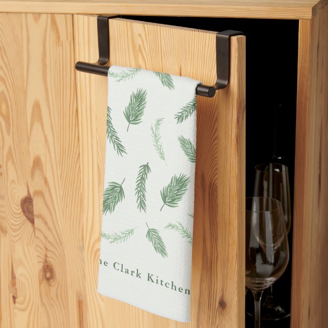 Christmas Spruce Pattern Personalized Holiday Kitchen Towel (Thirds Fold)
