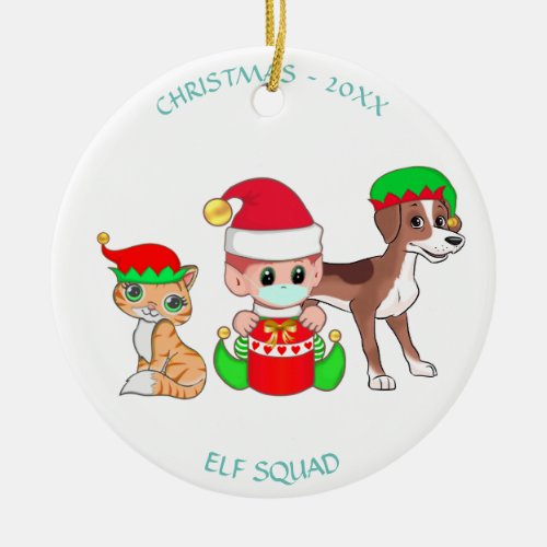 Christmas squad baby elf cat  dog ceramic ornament