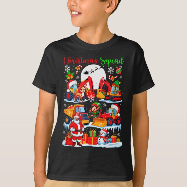 Christmas Squad Construction Trucks Excavators San T-Shirt (Front)