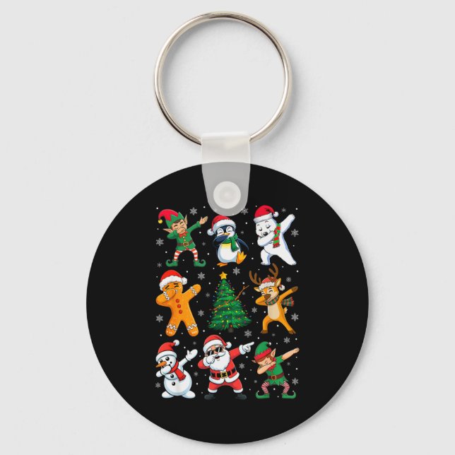 Christmas Squad Dabbing Santa Elf Family Matching  Keychain (Front)