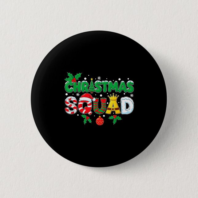 Christmas Squad Merry Xmas Family Holiday Snow Elf Button (Front)