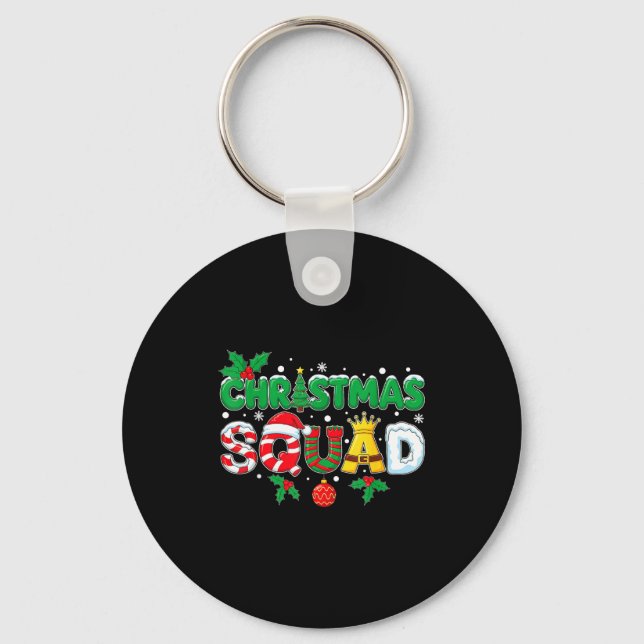 Christmas Squad Merry Xmas Family Holiday Snow Elf Keychain (Front)