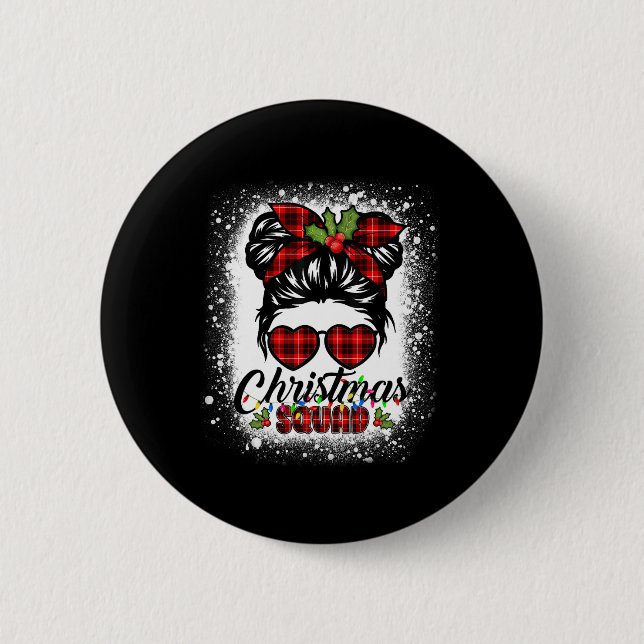 Christmas Squad Messy Bun Buffalo Plaid Leopard Wo Button (Front)