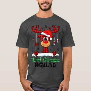 Christmas Squad Plaid Reindeer Santa Hat 3rd Grade T-Shirt