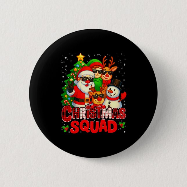 Christmas Squad Plaid Santa Snowman Elf Rudolph Xm Button (Front)
