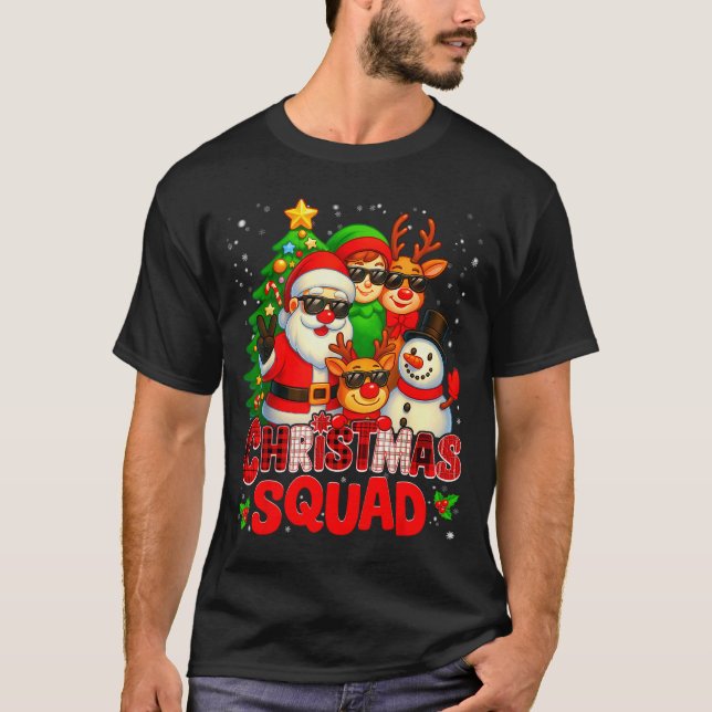 Christmas Squad Plaid Santa Snowman Elf Rudolph Xm T-Shirt (Front)