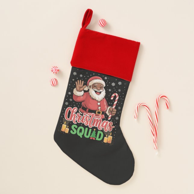 Christmas Squad Santa Afro Man Proud Black African Christmas Stocking (Front)