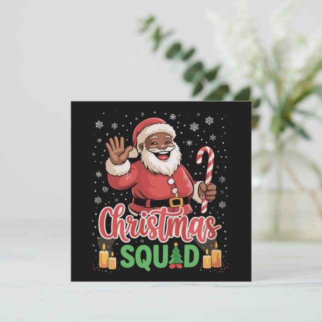 Christmas Squad Santa Afro Man Proud Black African Holiday Card (Standing Front)