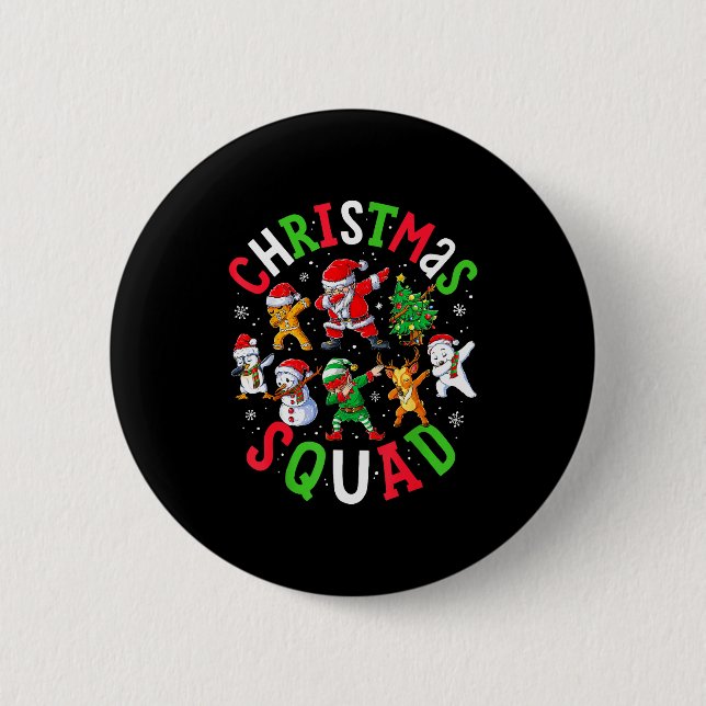 Christmas Squad Santa Dabbing Elf Family Matching  Button (Front)