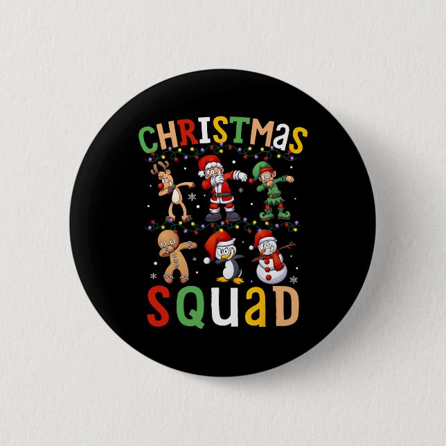 Christmas Squad Santa Dabbing Elf Family Matching  Button (Front)