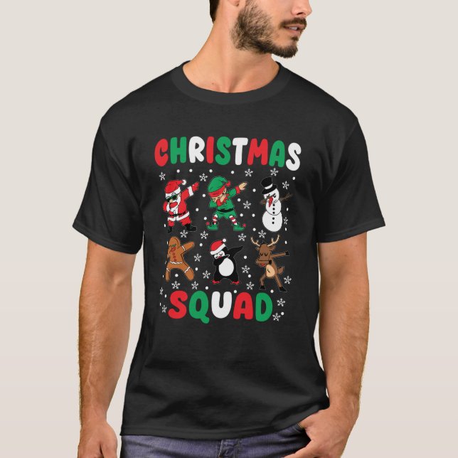 Christmas Squad Santa Dabbing Elf Family Matching  T-Shirt (Front)